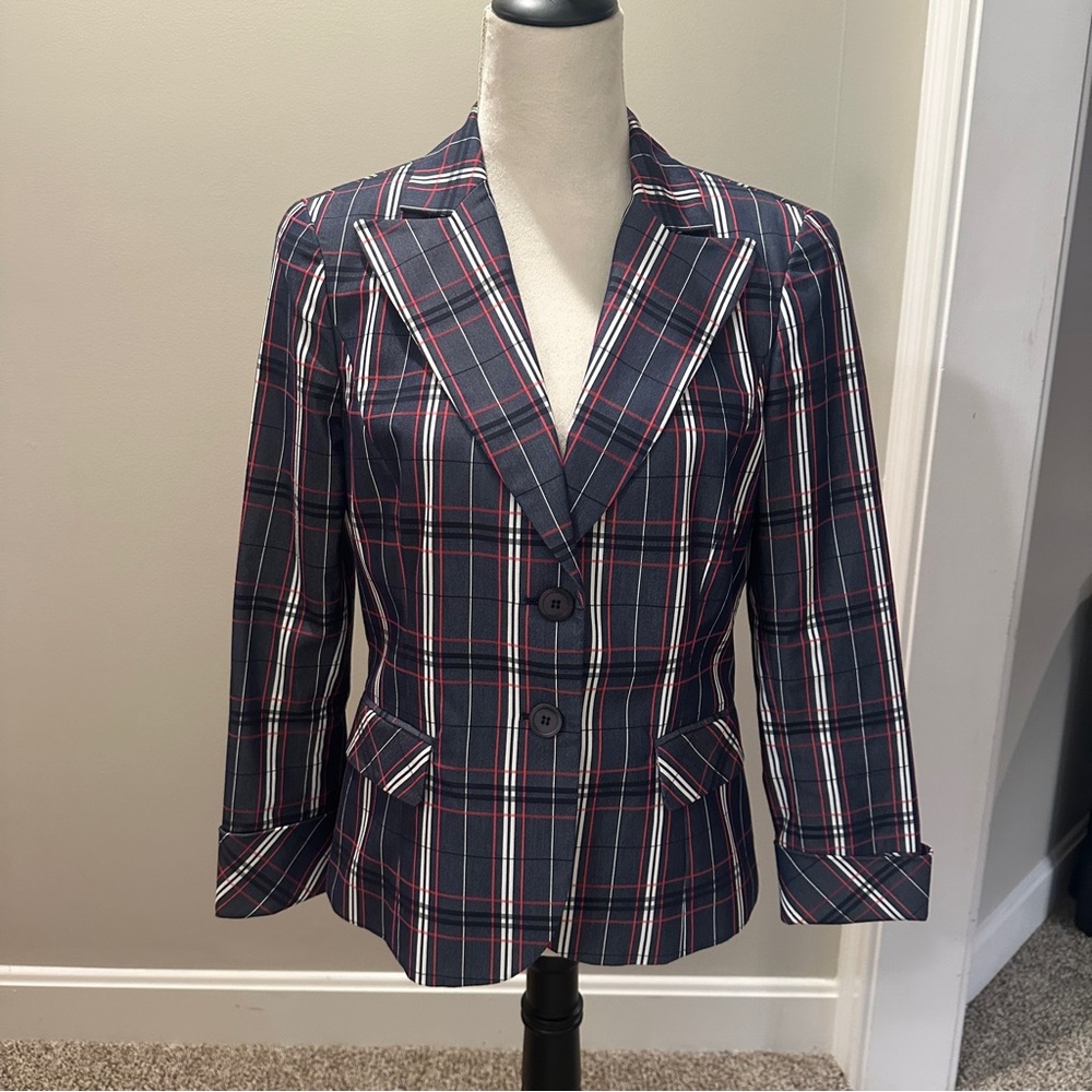 Peace of Cloth Navy and Red Plaid Blazer